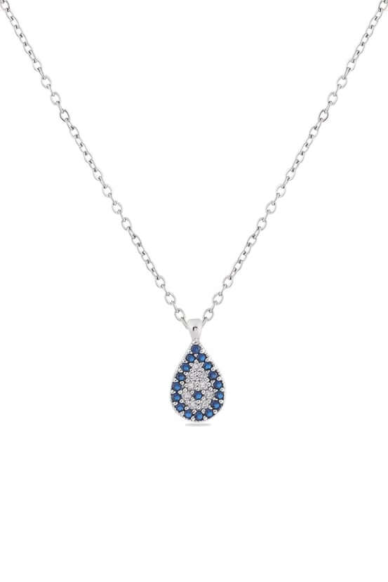 Damla Nazar Figürlü Zirkon Taşlı Kolye – Silver - Bilen Jewelry