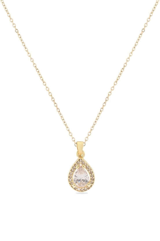 Damla Taşlı Çelik Kolye – Gold - Bilen Jewelry