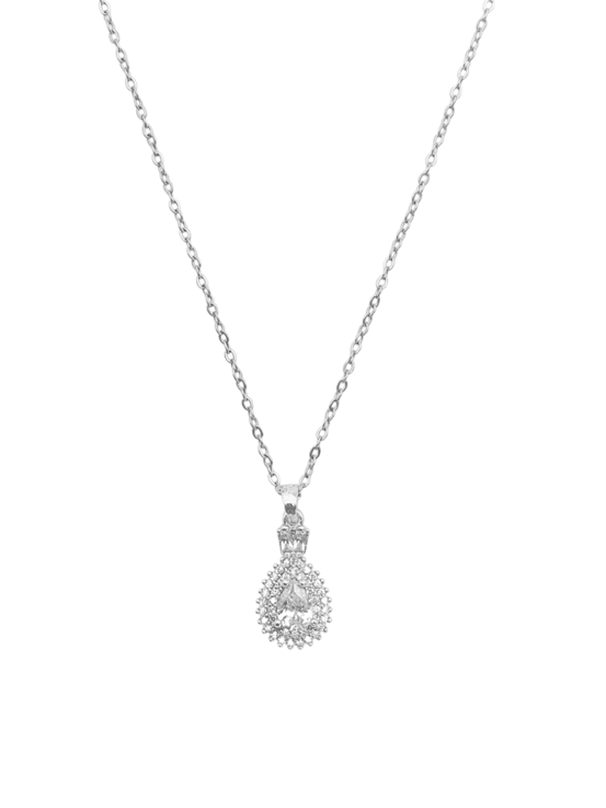 Damla Taşlı Çelik Kolye – Silver - Bilen Jewelry