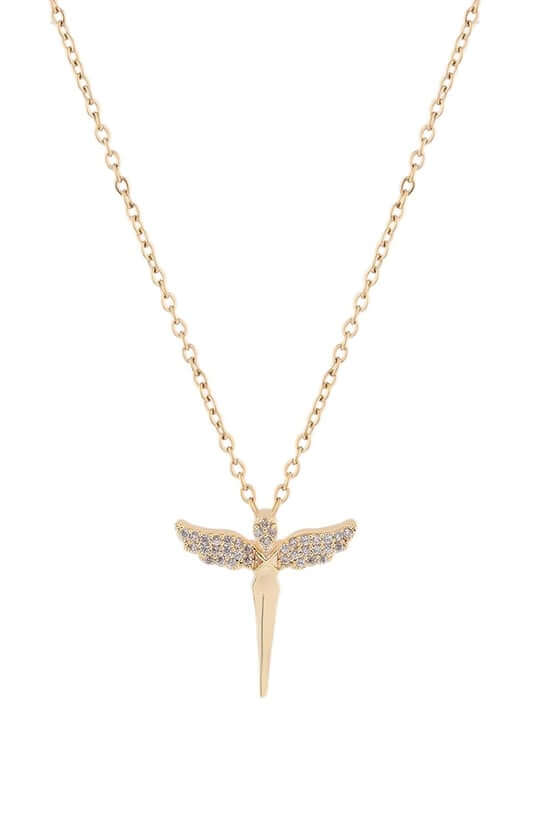 Melek Figürlü Zirkon Taşlı Kolye – Gold - Bilen Jewelry