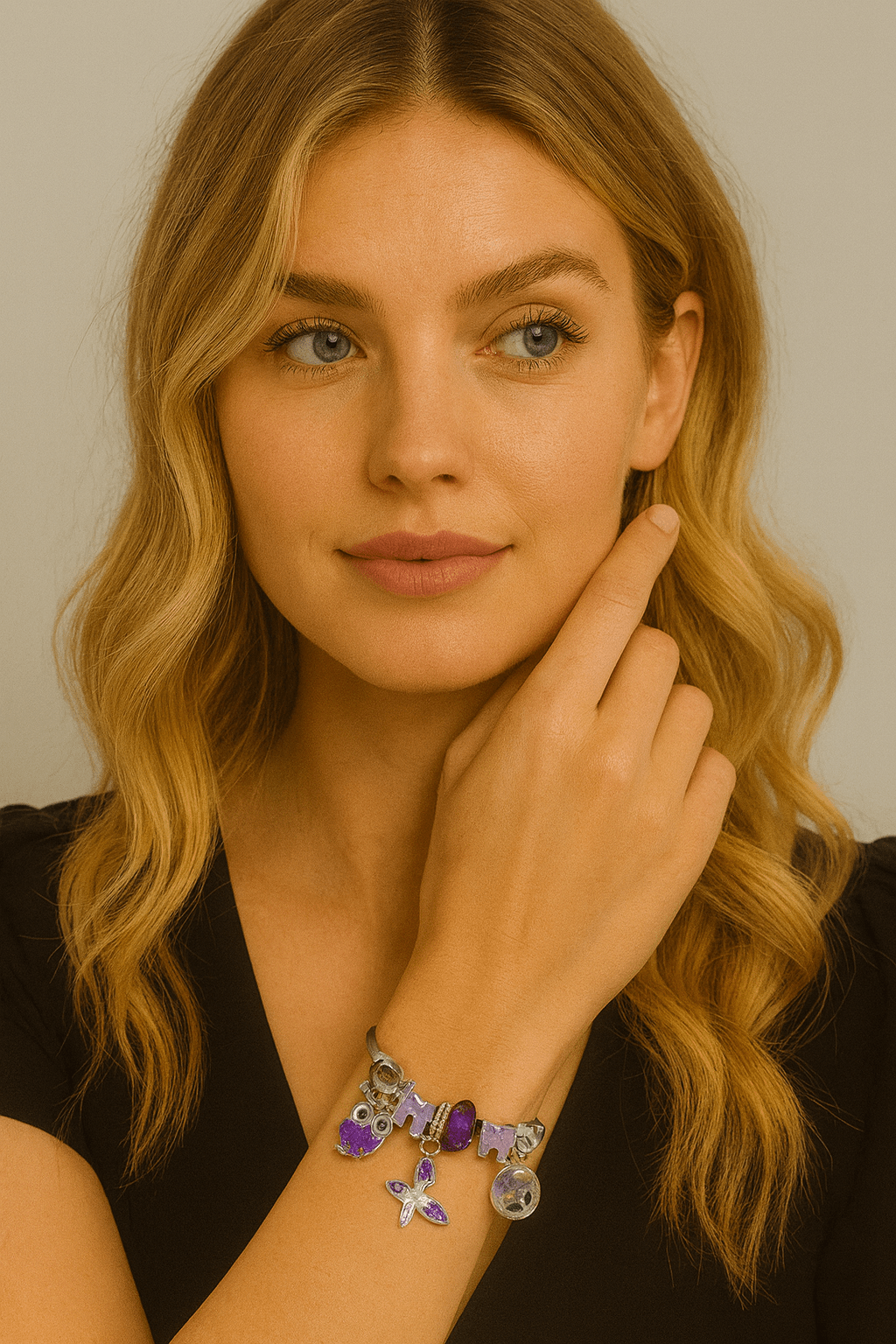 Mor Charm Detaylı Pandora Bileklik - Bilen Jewelry