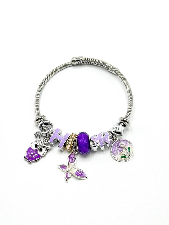 Mor Charm Detaylı Pandora Bileklik - Bilen Jewelry